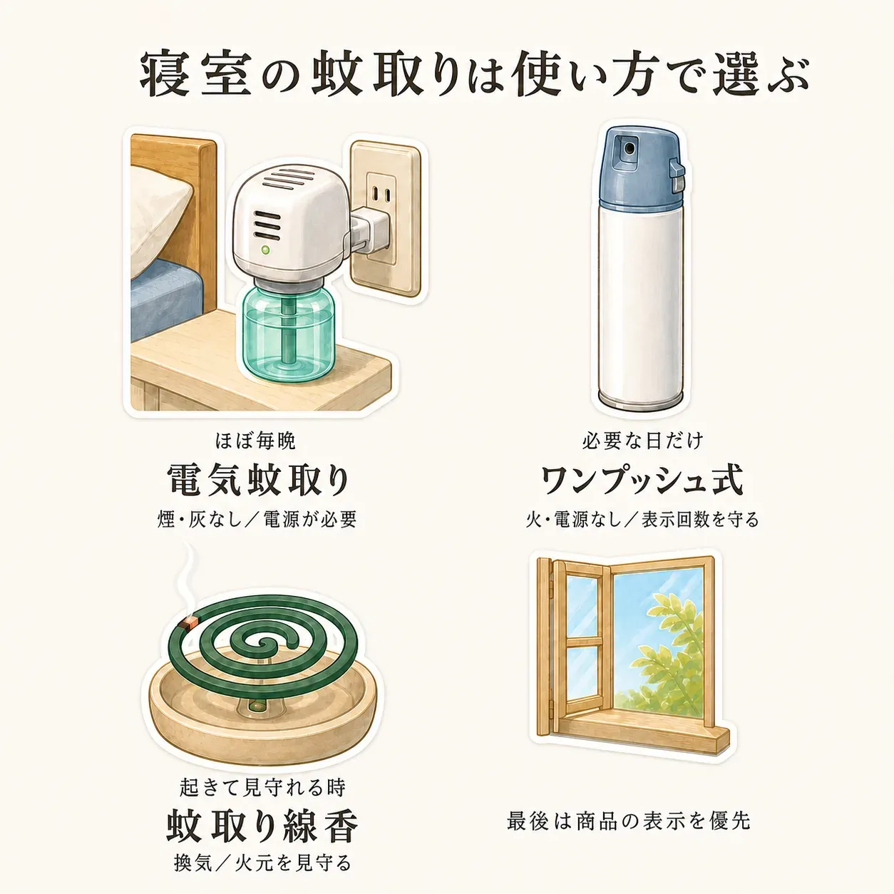 布団に置くダニ取りシートを選ぶ際に、対象とするダニ、布団1組に必要な枚数、シートの大きさ、設置場所、交換時期、子どもやペットが触れない位置を確認するチェックリストの図。商品ごとの説明と使用上の注意を優先することを示している。出典：楽天の商品説明